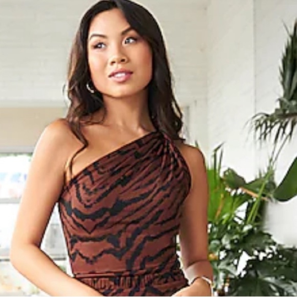 NWT Express Body Contour Compression Silky Animal Print Twisted Bodysuit
